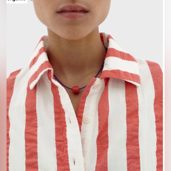 THINKING MU ANNA brick red organic cotton oversized button down blouse S - Picture 4 of 5